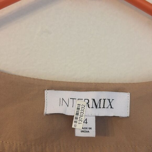 Intermix Womens puff short sleeve ruffle tan tiered prairie v-neck dress size 4 - Picture 5 of 11